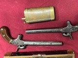 ANTIQUE SET OF DUELING PISTOLS. CASED WITH FLASK - 4 of 11