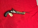 ANTIQUE ~ CLARKE BRASS BARREL FLINTLOCK BLUNDERBUSS PISTOL WITH KNIFE CIRCA 1820 - 4 of 16
