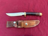 EARLY ~ RANDALL STAINLESS MODEL 7-5 KNIFE WITH JOHNSON ROUGHBACK SHEATH