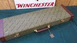 4729Winchester green with leather trim hard shot gun case, has luggage tag, 28