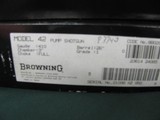 6654 Browning model 42 410 gauge 26 barrels full fixed choke, pump action, NEW IN BOX NEVER ASSEMBLED,AA FANCY WALNUT. vent rib, butt plate, all paper - 11 of 11