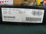 6654 Browning model 42 410 gauge 26 barrels full fixed choke, pump action, NEW IN BOX NEVER ASSEMBLED,AA FANCY WALNUT. vent rib, butt plate, all paper - 2 of 11