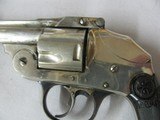 7589 Iver Johnson Arms and Cycle Works 38 smith/wesson caliber 3.25 barrel,top open, nickel 95%, box is poor condition, shells inside are poor condiit - 6 of 12