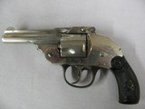 7589 Iver Johnson Arms and Cycle Works 38 smith/wesson caliber 3.25 barrel,top open, nickel 95%, box is poor condition, shells inside are poor condiit - 4 of 12