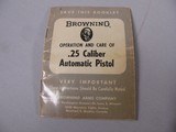 7917Browning 25 ACP Baby (aka Vest Pocket 1905 or Baby Browning) in .25 acp. (6.35mm) with original owners manual, holster, leather pouch, box of sh - 13 of 16