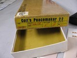 8015Colt Peacemaker 22LR, 6” Barrel, MFG 197199% Blue, Includes Factory box and papers. Appears unfired, black eagle grips. - 12 of 12