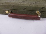 8092
Winchester
101 or 23 Hard trunk luggage style case. Red interior, keys, hang tags, and 2 blocks. Will take up to 30 1/2 “ Barrels. - 3 of 12