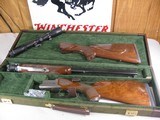 8848 Winchester 101 “Boar” 12 Gauge (3”) over 7x57 Mauser, 25” barrel, LOP with custom high comb is 13 3/4. LOP with original correct serialized stock