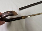 8939- Sword Cane- This antique can sword has AA polish Toledo Spanish metal, 1900 is marked on it as well. Had a crooked handle and a bamboo sheath fo - 17 of 17