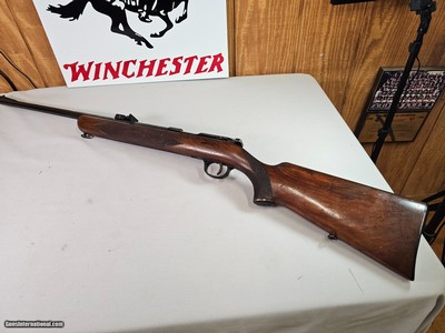 8969
Walther Sport Model 22 LR Nitro, Swing swivel, bolt action, PRE- War , 1930’s , 26” heavy barrel, many proof marks, adjustable sight. More pictu