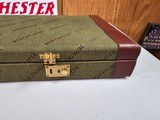 9022 Winchester Green hard trunk luggage style shotgun case, red interior! Has the original keys, beautiful like new! Will hold up to a 30” Barrel, M - 6 of 15