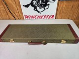 9022 Winchester Green hard trunk luggage style shotgun case, red interior! Has the original keys, beautiful like new! Will hold up to a 30” Barrel, M - 1 of 15