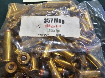 9058
357 Magnum rounds, 125 grain HP, lead hollow point, 1500 FPS, 100 Rounds.