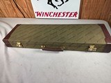 9205 Winchester Green hard trunk style case, NOS--- amazing case, it has the keys, key fob and even the inspection tag. Will hold up to a 28” barrels.