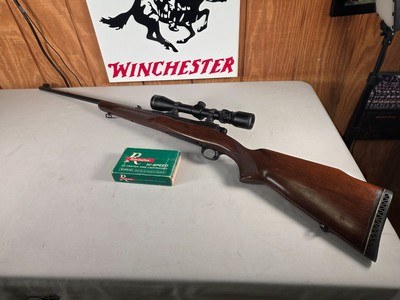 9270
Winchester Model 70, pre 64, 300 H + H, Magnum, 26” Barrels, cheek piece, Pachmayer butt pad, LOP 14 1/4, Sling Swivels, Tasco 3x9 scope, made