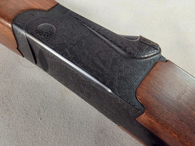 9320Ithaca 500 20 Gauge, 28” barrels, factory 13 3/4” LOP, Pistol grip with cap, beautiful engraved with birds on each side, Ejectors, Mod/Full fixe - Image 8 of 25