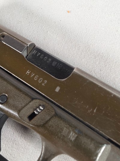 9327Glock model 17, faded OD Green,semi auto pistol 9mm ( 9x19), one 17 round magazine, fixed sites, all original, SN# HV602,More pictures at Da - Image 12 of 17