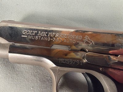 9349Colt MK IV Series 80 Mustang, 380 Auto, 2” barrel, Colt Grips, Stainless, semi Auto, More pictures at DawsonDoubles DOT COM - Image 4 of 12