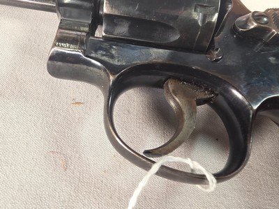9347Smith and Wesson Mod 10-6, 38 Smith and Wesson Special CTG, 6 Shot revolver, wood grips, Ramp Sight. More pictures at DawsonsDoubles DOT COM - Image 7 of 14