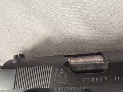 9357Springfield Armory, Model 1911-A1, 45 Caliber, 3 1/2” Barrel, Hogue Grips, Blue, semi auto, More pictures AT DawsonsDoubles DOT COM - Image 13 of 15