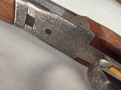 9365Ithaca trap model, 12 gauge, 2 3/4 chamber, vent rib, gold trigger, engraved, pistol grip, butt pad, 34” barrel, 14 1/4 LOP, ful choke single sh - Image 8 of 16