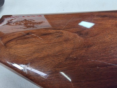 9378Browning safari, Belgium , 375 H+H, 24” barrels, custom checkered stock with cape buffalo, engraved floor plate, cheek piece,Leopold MX8 4x, - Image 4 of 25