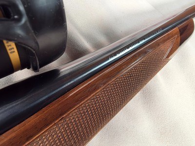 9378Browning safari, Belgium , 375 H+H, 24” barrels, custom checkered stock with cape buffalo, engraved floor plate, cheek piece,Leopold MX8 4x, - Image 19 of 25