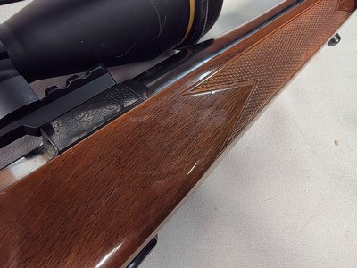 9378Browning safari, Belgium , 375 H+H, 24” barrels, custom checkered stock with cape buffalo, engraved floor plate, cheek piece,Leopold MX8 4x, - Image 23 of 25