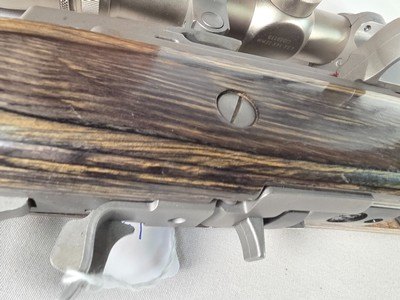 9381Ruger Ranch, Target, 222 Cal, muzzle brake, laminated thumb hole stock, Burris scope 4.5x14x40, 2 mags, More pictures at DawsonsDoubles DOT COM - Image 24 of 25
