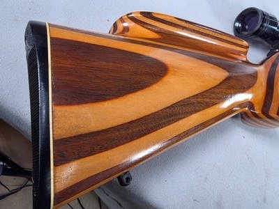 9380 Mauser Model 98 custom, 22-250, 24” barrel, bi pod, laminated stock, light trigger, custom bolt knob, cheek piece, tasco 4x16,More pictures at - Image 24 of 24