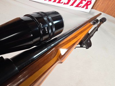 9380 Mauser Model 98 custom, 22-250, 24” barrel, bi pod, laminated stock, light trigger, custom bolt knob, cheek piece, tasco 4x16,More pictures at - Image 17 of 24