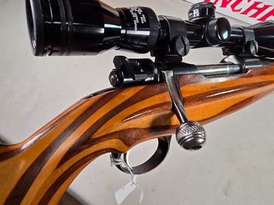 9380 Mauser Model 98 custom, 22-250, 24” barrel, bi pod, laminated stock, light trigger, custom bolt knob, cheek piece, tasco 4x16,More pictures at - Image 21 of 24