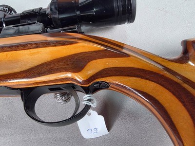 9380 Mauser Model 98 custom, 22-250, 24” barrel, bi pod, laminated stock, light trigger, custom bolt knob, cheek piece, tasco 4x16,More pictures at - Image 6 of 24