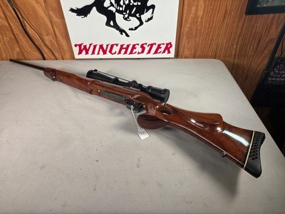 9417Mauser 98 Custom, 240 cal mag, rosewood cap, cheek piece, Hardline crimson trace 4x12x40, thumb hole stock, More pictures at DawsonsDoubles Dot - Image 1 of 25