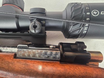 9417Mauser 98 Custom, 240 cal mag, rosewood cap, cheek piece, Hardline crimson trace 4x12x40, thumb hole stock, More pictures at DawsonsDoubles Dot - Image 11 of 25