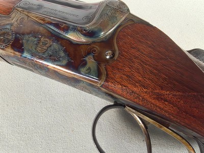 9436 Merkel Custom one of a kind, 12 gauge, scalloped receiver, cocking indicator,full/full fixed chokes, cheek piece, sling swivels, ejectors, gree - Image 7 of 25