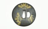 Iron Tsuba, Round Shape with brass inlay of broken War Fans (MGJ109) - 2 of 2
