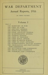 "Book: “War Department Annual Reports 1916, Vol. 1" (BK390)" - 1 of 3