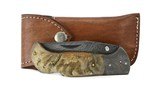 Custom Damascus Folding Knife with Horn Grips (K2251) - 1 of 4