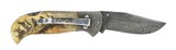 Custom Damascus Folding Knife with Horn Grips (K2251) - 3 of 4