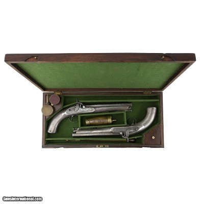 "Cased Pair of Charles Lancaster All Metal Percussion Pistols (AH5879)"
