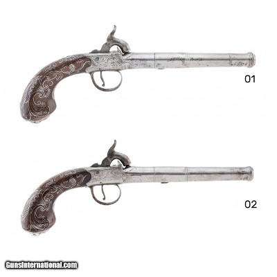 "Pair of Cannon Muzzle Percussion English Pistols .58 Cal (AH6299)"
