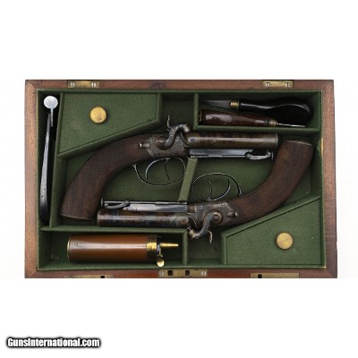 "Beautiful Cased Pair of English Travelers Percussion Pistols (AH6543)"