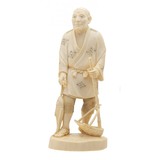 "Japanese Hand-Crafted Ivory Fisherman Statuette (J470)" - 1 of 5