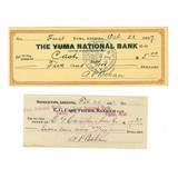 "Yuma & Caruthers Bank Checks dated 1917 to A.P. Behan (son to John Behan (WEC210)" - 1 of 2