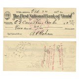 "Antique First National Bank of Yuma Check for $2.40 Dated 1917 to Carruthers (WEC189)" - 1 of 3