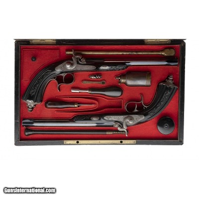 "Beautiful Cased Set of Belgium Percussion Target Pistols .52 Cal (AH8171)"