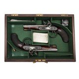 "Very Fine Cased Double Barrel Flintlock Pistols by E Bond (AH8478)" - 1 of 17