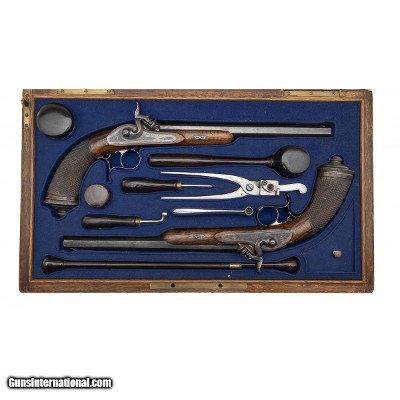 "Beautiful Cased Pair of French Percussion Pistols by Guyot .46 Cal (AH8062)"