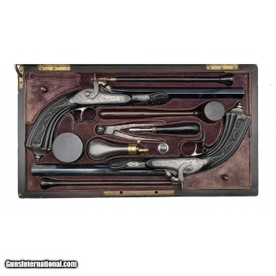 "Beautiful Cased Pair of French Percussion Pistols (AH8635)"